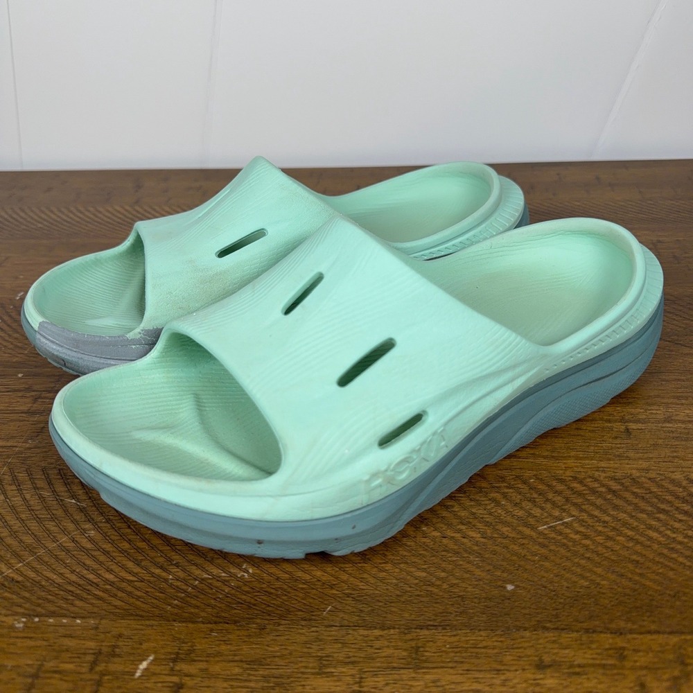 Hoka One One Slides Womens 9 Mint Green Ora Recovery Slide Comfort Walking Shoes - Picture 2 of 7